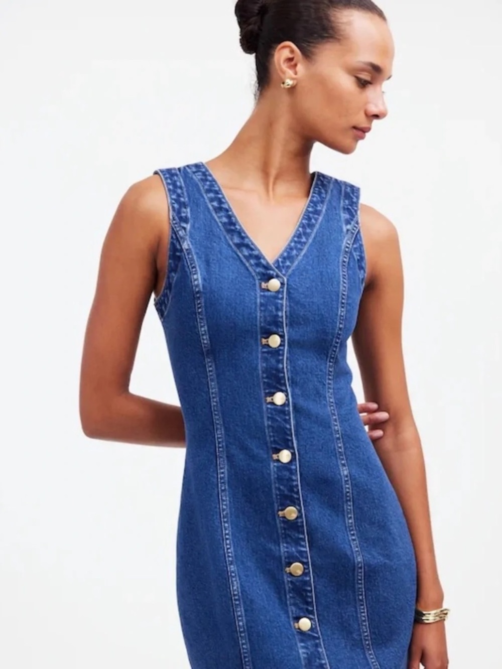 Madewell Blue Denim Button Front Denim Midi Dress, Size 4